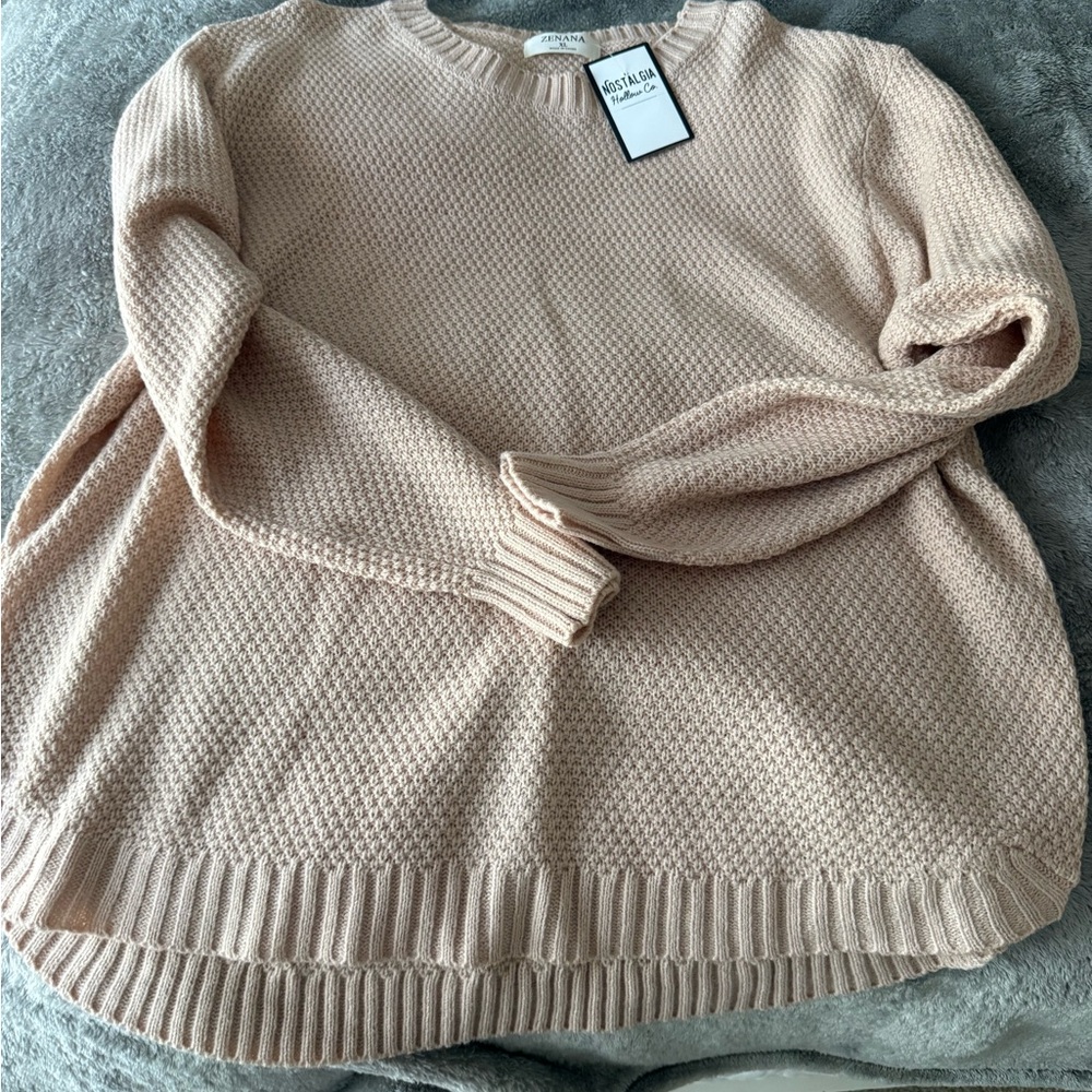 Zenana Outfitters Textured Knit Sweater in Soft Beige XL